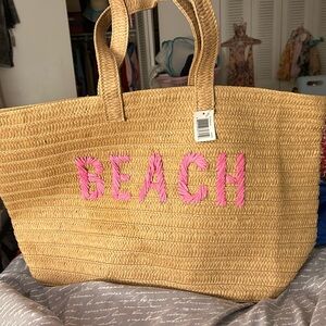 NWT large embroidered straw beach bag/tote